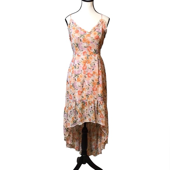 Blashe Womens Liberty Floral Sundress Size L High Low Ruffles Orange Fairy Girly - Picture 1 of 14